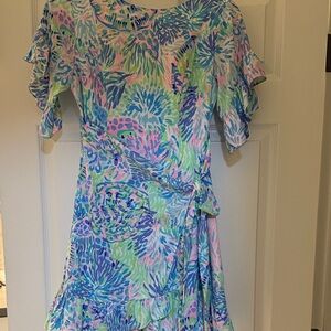 Lilly Pulitzer Floral Ruffle Dress in Blue and Pink - Size 0